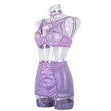 Toucheart 5-Pieces Erotic Lingerie Sexy Hip Skirt For Women Mesh Patchwork Hollow Out See-Through Lure Garters Underwear Suit