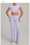 Women's Tracksuit Yoga Sets Back Hollow Out Short Sleeve Sports Shirts High Waist Straight Leg Pants Gym Running Fitness Suits