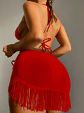 3 Pieces Triangle String Bikini 2026 Women & Tassel Beach Skirt Swimwear Female Sexy Swimsuit Beachwear Bathing Swimming Suit