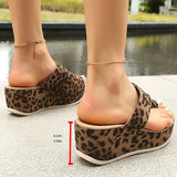 Leopard Print Thick Bottom Sandals for Women 2026 Summer Clip Toe Platform Sandles Woman Plus Size 43 Non Slip Wedges Slippers