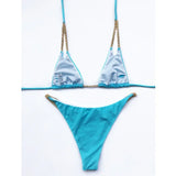 Sexy Cow Print Halter Metal Chains Brazilian Bikini Women Swimsuit Female Swimwear Two Pieces Bikini Set Bathing Suit Swim Lady