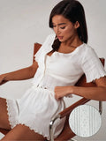 Women's Sleepwear Summer Sexy Hollow Women Pajamas Shorts Set Short Sleeve Cotton Pajamas Breathable Comfortable Homewear Set