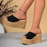 Summer 9Cm Chunky Heeled Slippers Women Plus Size 43 Peep Toe Platform Wedges Sandals Woman Casual High Heel Sandles Female