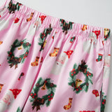 Women 2025 Christmas Pajama Set Santa Wreath Print Long Sleeve Button-up Tops and Elastic Waist Pants 2 Piece Sleepwear Outfit