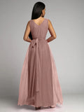 Elegant Solid Color Fine Sparkle Party Dresses Women Temperament V-neck Leace-up Mesh Slit Long Dress Evening Vestidos Female
