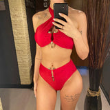 2026 Halter Cut Out High Waist Bikini Female Swimsuit Women Swimwear Two-pieces Bikini set Padded Bather Bathing Suit Swim V6256