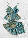 Women's Sleeveless Pajamas V-Neck Camisole Shorts Sexy Sleepwear Set Cherry Print Lounge Wear 2 Piece Nightwear for Women