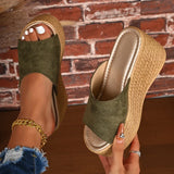 Summer 9Cm Chunky Heeled Slippers Women Plus Size 43 Peep Toe Platform Wedges Sandals Woman Casual High Heel Sandles Female