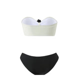 sexy 3d flower bandeau bikinis sets 3pcs with long mesh split skirt black white patchwork swimsuit bathing suit beach outfits