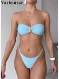 New Metal Star Bandeau High Cut Thong Bikini Women Swimwear Female Swimsuit Two-Pieces Bikini Set Bather Bathing Suit Swim V6422