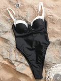 S - XL Splicing High Leg Cut One Piece Swimsuit Women Swimwear Female Underwired V-Bar Bather Bathing Suit Swim Beach Bodysuit