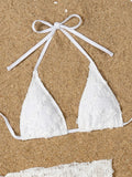 3D Flower with Mesh Sarong Skirt Bikini Women Swimwear Female Swimsuit Three-pieces Bikini Set White Bathing Suit Swim Beachwear