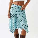 Summer Women's Irregular Hem Midi Skirt Stylish Dots Printed Low Rise Looose A Line Skirts Casual Bohemian Long Skirts