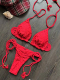 New Red Special Fabric Bikini Set Sexy Women's Hollow Fabric Split Swimsuit Summer Beach Bikini