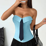 Spring Summer Women's Tank Top 2026 New Sexy Strapless Crop Top Fashion American Style Fishbone Corset Lady Night Club Camisole