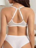 Ladies' white front button lace printed bra with sexy back cross design retro fashion style women's underwear MR3580