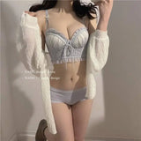 Sexy Lolita Bra Set for Women Wireless Push Up Bralette Lace Sexy Lingerie Set for Small Bust Gathering No Underwire MOYISU S-XL