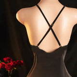 Spaghetti Strap Nightgown Deep V Women Elegant Sleepwear (no Thong) Big Backless Black Short Hot Night Dress Women's Lingerie
