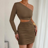 Fashion Sexy Dress Slanted Collar Single Shoulder Sleeves Hollow Slim Fit Sexy Dresses Skinny Slim Elegant Party Mini Dresses