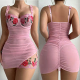 Transparent Sexy Lingerie Woman Underwire Bra And Panty Set Embroidery Floral Dress Elegant Nightdress Intimate Nightgown