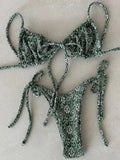 Sexy Printed Ruffled Frilled Thong Bikini Women Swimwear Female Swimsuit Two Pieces Bikini set Micro String Bathing Suit Swim