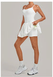 Fake Two Piece Tennis Dress Women Back Criss Cross Slim Bulit-in Shorts Golf Athletic Dresses Gym Pleated Fluffy Yoga Mini Dress