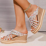 Floral Print Chunky Platform Sandal Women Plus Size Cross Strap Open Toe Sandals Ladies Non Slip Thick Bottom Wedge Sandal Mujer