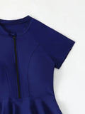 Short Sleeves Two Pieces Swimsuit Women 2026 Zipper Swimwear Female Solid Beach Dress Bathers Bathing Swimming Swim Suit