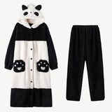 Cartoon Panda Plush Pajamas Robes Anime Adult Nightgown Winter Long Sleeve Night Dress Halloween Party Comfy Kawaii Girl Slipper