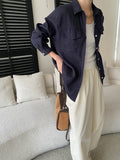 Women White Linen Blend Button Down Shirt Turn Down Collar Chest Pocket Loose Fit Blouse For Summer And Vacation Outfit KY7U