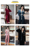 Pajamas gold velvet long sleeve lace cardigan set sexy home wear