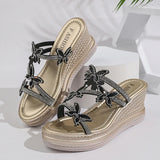 Fashion Rhinestone Butterfly Wedges Slippers Women Plus Size 43 Summer Chunky Platform Sandals Woman Thick Sole Crystal Sandals