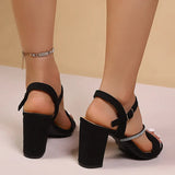 Fashion Crystal Strap Block Heel Sandals Women Plus Size 43 One Strap High Heels Sandalias Mujer Anti Slip Black Party Shoes