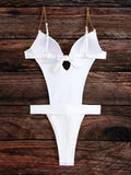 2026 Cut Out Chain Link Swimsuit One Piece Solid Monokini Swimwear Women Push Up Bathing Swimming Swim Suit Female Beach Wear