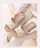 Breathable Indoor Linen Slippers For Women Men Home Floor Shoes Chinese Style Emrobidery Anti-slip Couples House Bedroom Slides