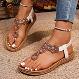 Bohemian Style Flowers Decor Flats Sandals Women Summer 2025 Clip Toe Non Slip Beach Sandalias Mujer Plus Size Slip On Sandles