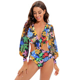TW Sexy High Waist One Piece Swimsuit Women V Neck 2024 Long Sleeve Bathing Suit Brazilian Swimwear Monokini Summer Beachwear