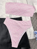 Snake Printed Female Bandeau Swimsuit High Waist Bikini 2025 Women Swimwear Bikini Set Wave Striped Bathing Suit Swim Beachwear