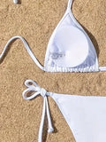 New Women Swimsuit Ribbed Backless Pads Bikini Set Halter Triangle Bra Side Tie Thong Swimwear Beachwear Lady Bathing Suit