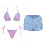3Pc Lace Bikini With Cover Up 2026 New Swimwear Women Swimsuit Sexy Bikinis Female Swim Suit Beachwear Bathingsuit Micro biquini