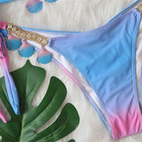 Women's Bikini Sexy Strap Gradient Print Luxury Crystal Diamond Bikini Shell Swimsuit