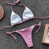 2 Colors Sexy Bikini Women Swimwear Swimsuit Solid Shining Fabric Triangle Halter Bikinis Set Bathing Suit Beach Bikini Female