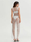 Women Lace Dress Sleeveless V Neck Long Dress for Party Club Beach 2026 Summer Sexy See Through Bikini Cover-ups