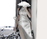 Women Sexy Chinese Traditional Cheongsam Qipao Dress Lingerie High Split Bandage Mini Uniform Dresses Costumes