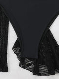 Vintage Swimwear Women Long Sleeve Ruffles Cover Up Skirt 4 Piece Bikini Set 2025 Push Up Beach Bathing Suit High Waist Swimsuit