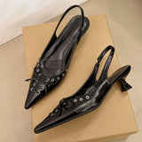 2026 Size 42 Vintage y2k Flowers Black Pointy Toe Slingback Pumps Cross-strap Summer 5cm Kitten Heels White Lady Shoes Women