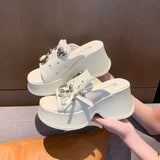 Metal Decor Chunky Platform Sandals Women 2026 Summer Open Toe High Heels Clogs Slippers Woman Bowknot Wedge Heel Sandles Female