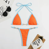 New Micro Bikini Set for Woman Chain Link Swimsuit Sexy Backless Neck Lace-up Bathing Suit Beachwear Female Push Up Swimwear