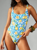 S - XL Lemon Printed Backless Women Swimwear One Piece Swimsuit Female Monokini High Cut Leg Bather Bathing Suit Swim Bodysuit