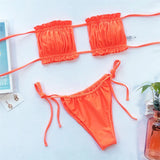 Sexy Pink Bandeau Frilled Bikini Swimsuit Female Swimwear Women Two-Pieces Bikini Set Bather Padded Bathing Suit Swim V1242B